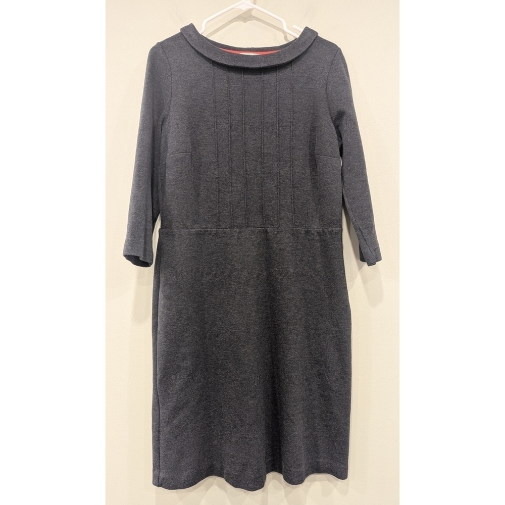 Boden Alexa Grey Boat Neck 3/4 Long Sleeve Pocket Dress Size 12 Long